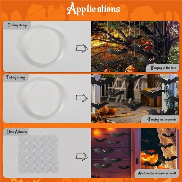 25Pcs Halloween Hanging Bats Decor, Large Plastic Flying Bats with Glowing Eyes - Picture 4 of 8